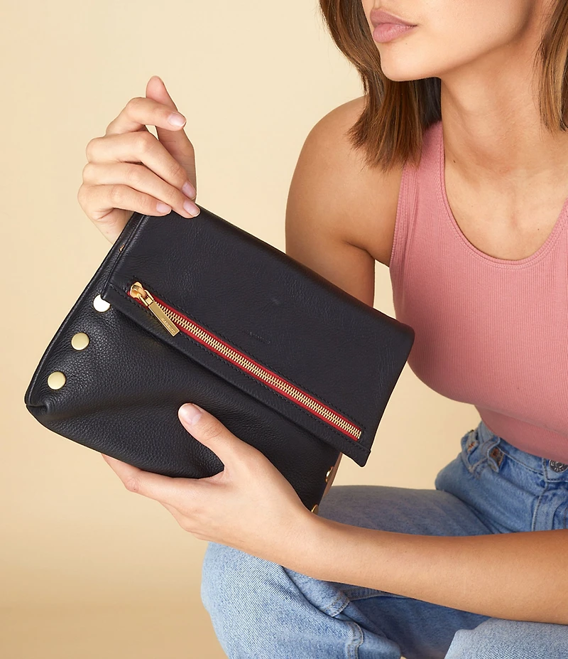 Hammitt Fold-Over VIP Leather Medium Gold Hardware Crossbody Bag