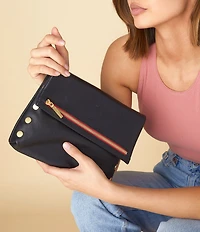 Hammitt Fold-Over VIP Leather Medium Gold Hardware Crossbody Bag