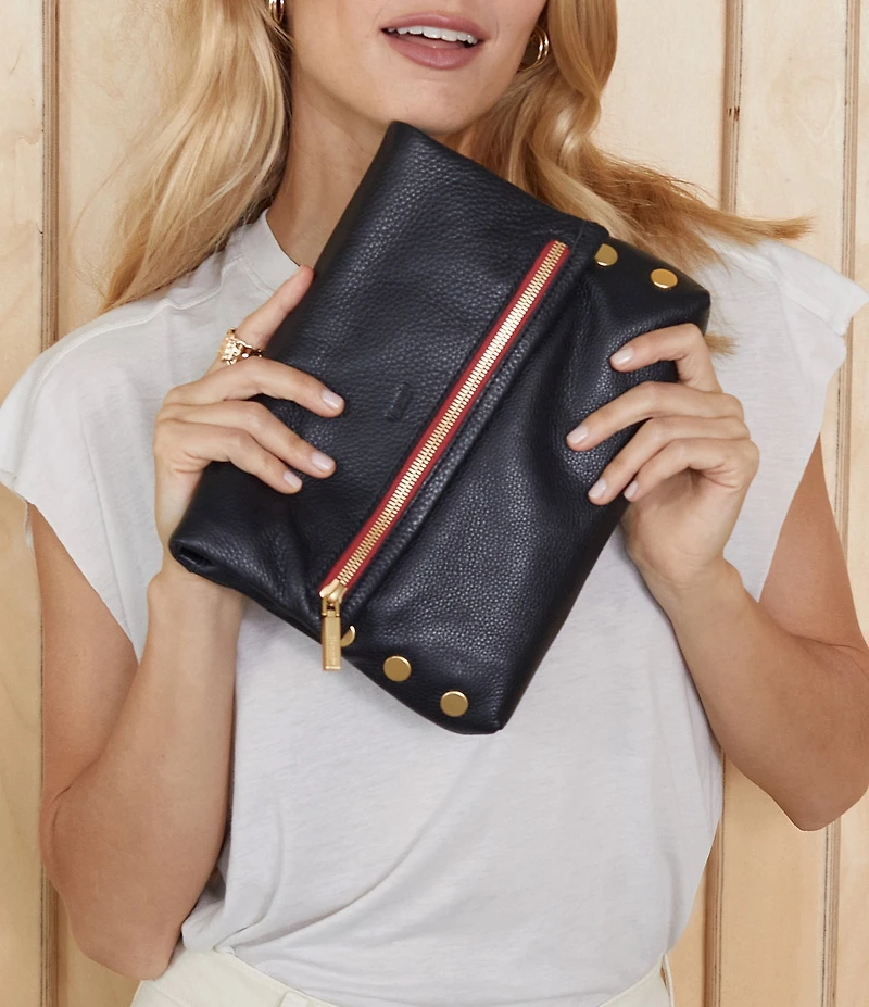 Hammitt Fold-Over VIP Leather Medium Gold Hardware Crossbody Bag