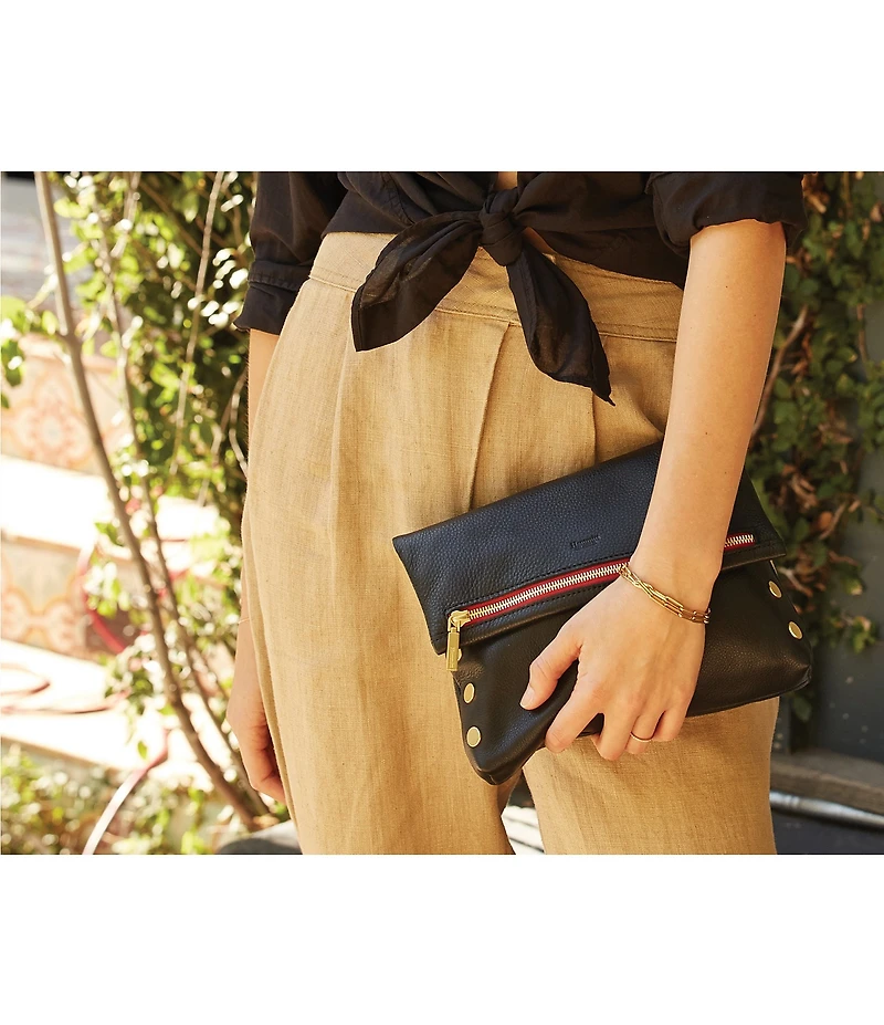 Hammitt Fold-Over VIP Leather Medium Gold Hardware Crossbody Bag
