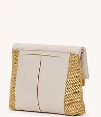 Hammitt Foldover VIP Medium Crossbody Calla Lily White Raffia/Brushed Gold Hammered