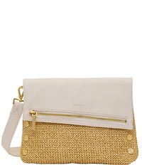 Hammitt Foldover VIP Medium Crossbody Calla Lily White Raffia/Brushed Gold Hammered