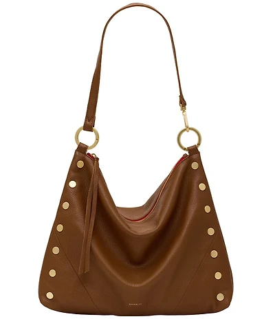 Hammitt Kyle Large Brushed Gold Red Zip Studded Shoulder Bag
