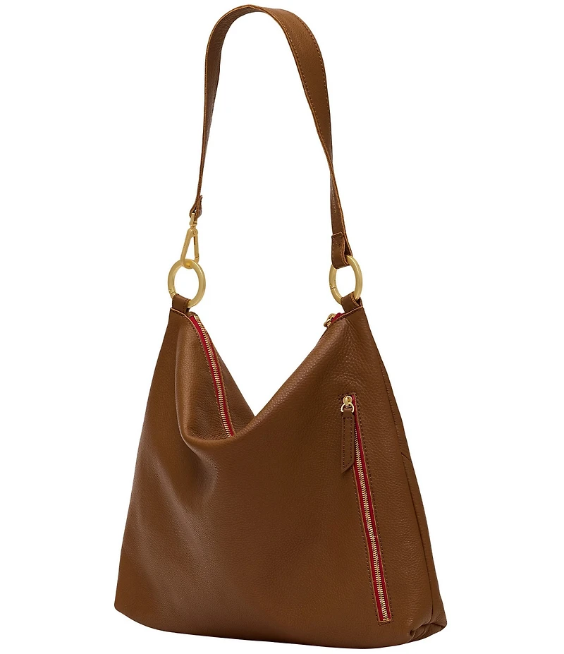 Hammitt Kyle Large Brushed Gold Red Zip Studded Shoulder Bag
