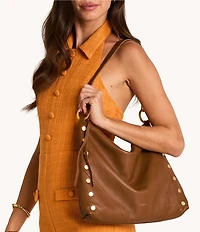 Hammitt Kyle Large Brushed Gold Red Zip Studded Shoulder Bag