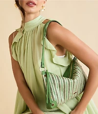 Hammitt Kyle Medium Pickle Stripe Jute Studded Shoulder Bag
