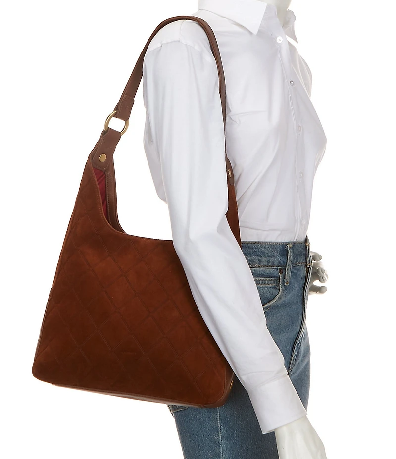 Hammitt Tim Medium Chocolate Diamond Suede Shoulder Bag