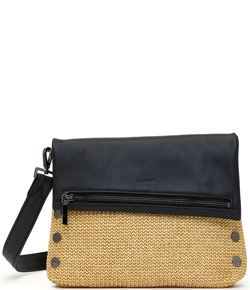 Hammitt Vip Foldover Straw Studded Medium Crossbody Bag