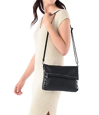 Hammitt VIP Fold Over Large Studded Leather Zip Flap Crossbody Bag