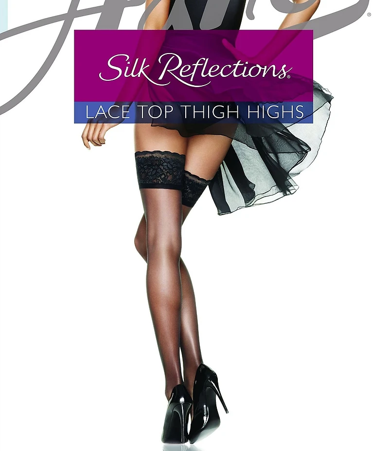 Hanes Silk Reflections Lace Top Thigh Highs