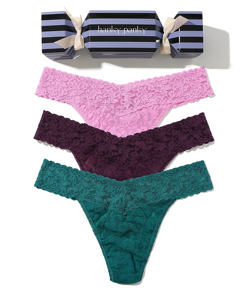 Hanky Panky Signature Lace® Original Rise Thong Holiday 3 Pack