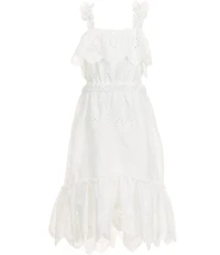 Hannah Banana Big Girls Cut Out Eyelet Square Neck Sleeveless Tiered Scalloped Hem Hi-Low Dress