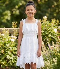 Hannah Banana Big Girls Cut Out Eyelet Square Neck Sleeveless Tiered Scalloped Hem Hi-Low Dress