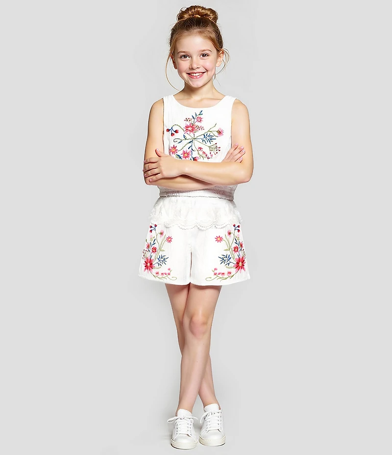 Hannah Banana Big Girls Floral-Embroidered Shorts