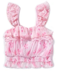 Hannah Banana Big Girls Floral Lace Flutter Sleeve Smocked Waist Peasant Top