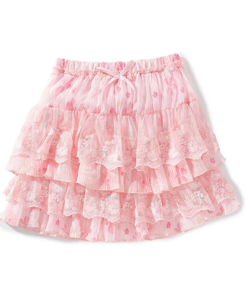 Hannah Banana Big Girls Floral Lace Patterened Tiered Skirt