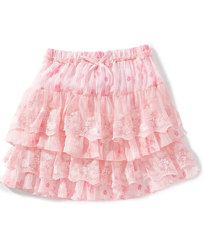 Hannah Banana Big Girls Floral Lace Patterened Tiered Skirt