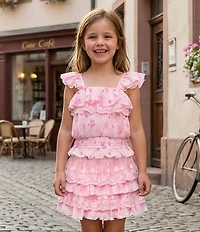 Hannah Banana Big Girls Floral Lace Patterened Tiered Skirt