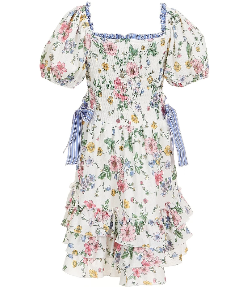Hannah Banana Big Girls Puffed 3/4 Sleeve Floral Printed Bow Detail Fit-And-Flare Dress