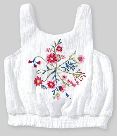 Hannah Banana Big Girls Sleeveless Floral Embroidered Smocked Waist Tank Top