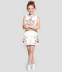 Hannah Banana Big Girls Sleeveless Floral Embroidered Smocked Waist Tank Top