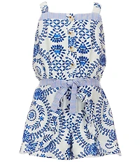 Hannah Banana Big Girls Sleeveless Mosaic Printed Bow Front Romper