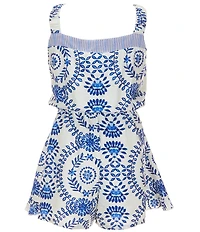 Hannah Banana Big Girls Sleeveless Mosaic Printed Bow Front Romper