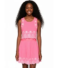 Hannah Banana Big Girls Sleeveless Scalloped Popover Bodice Embroidered Dress