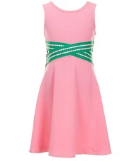 Hannah Banana Big Girls Sleeveless Striped Crisscross Trimmed Dress