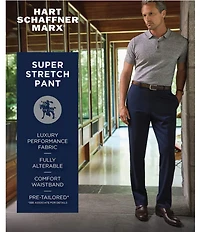 Hart Schaffner Marx Chicago Classic Fit Navy Pre-Tailored Flat Front Super Stretch Dress Pants
