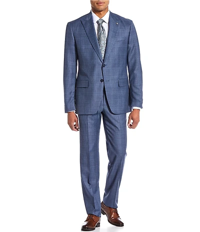 Hart Schaffner Marx Chicago Fit Flat Front Plaid Print 2-Piece Suit