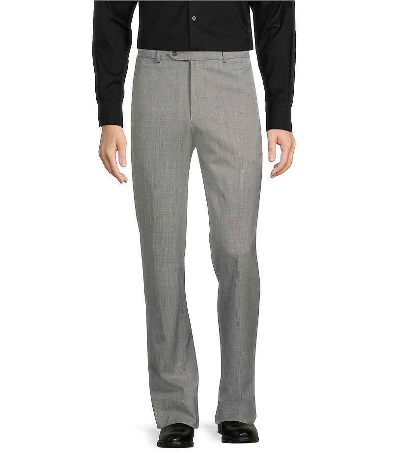 Hart Schaffner Marx New York Modern Fit Light Grey Pre-Tailored Flat Front Super Stretch Solid Dress Pants