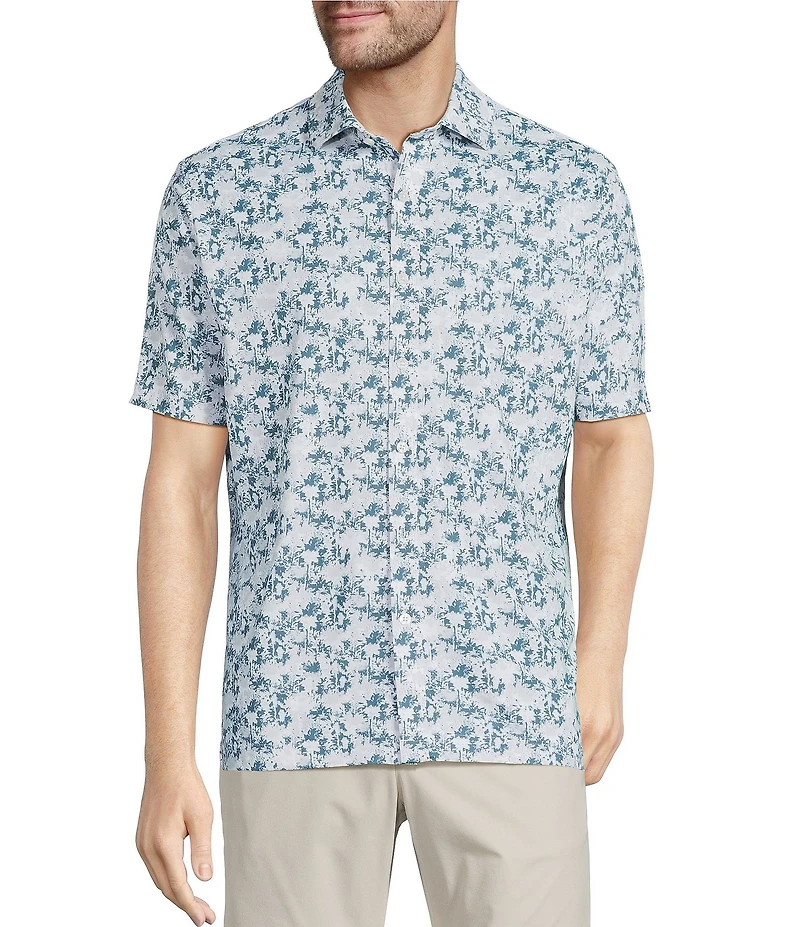 Hart Schaffner Marx Featherweight Luxury Performance Short Sleeve Palm Print Coat Front Shirt