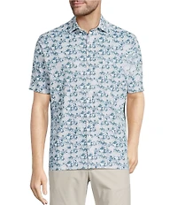 Hart Schaffner Marx Featherweight Luxury Performance Short Sleeve Palm Print Coat Front Shirt