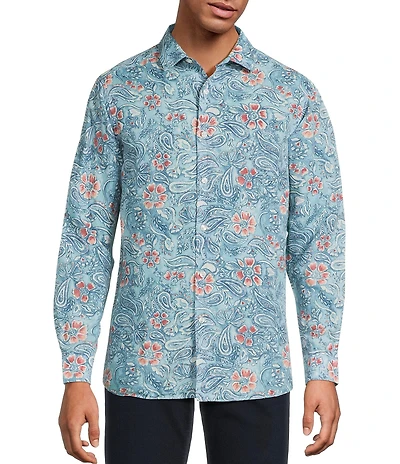 Hart Schaffner Marx Long Sleeve Floral Paisley Linen Button Front Shirt