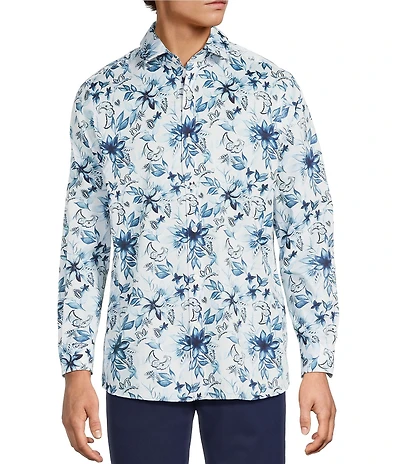 Hart Schaffner Marx Long Sleeve Large Floral Print Coat Front Shirt