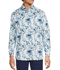 Hart Schaffner Marx Long Sleeve Large Floral Print Coat Front Shirt