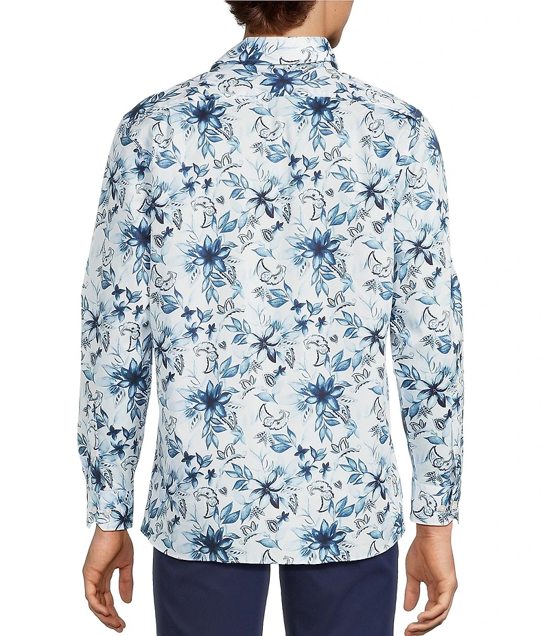 Hart Schaffner Marx Long Sleeve Large Floral Print Coat Front Shirt