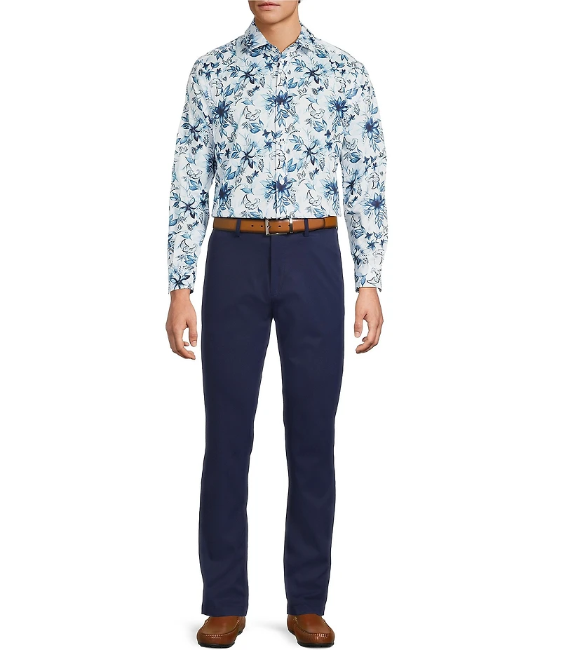 Hart Schaffner Marx Long Sleeve Large Floral Print Coat Front Shirt