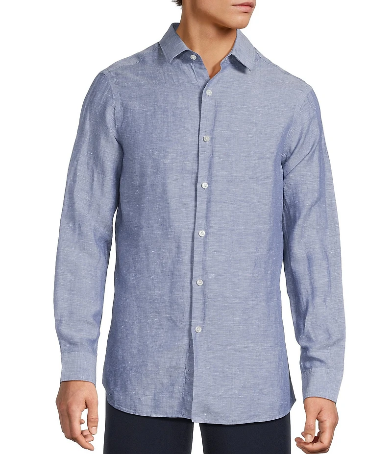 Hart Schaffner Marx Long Sleeve Solid Linen Button Front Shirt