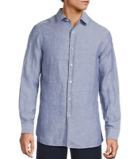 Hart Schaffner Marx Long Sleeve Solid Linen Button Front Shirt
