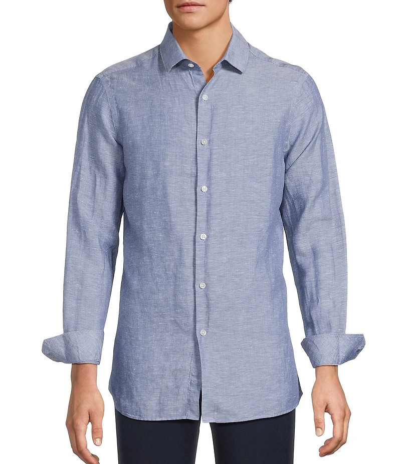 Hart Schaffner Marx Long Sleeve Solid Linen Button Front Shirt