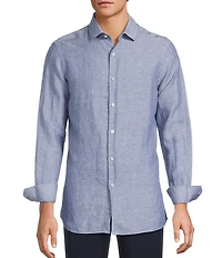 Hart Schaffner Marx Long Sleeve Solid Linen Button Front Shirt
