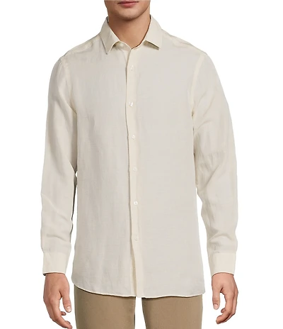 Hart Schaffner Marx Long Sleeve Solid Linen Button Front Shirt