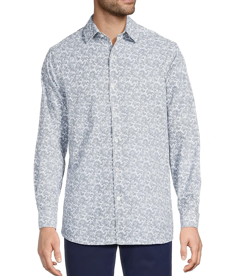Hart Schaffner Marx Luxury Performance Long Sleeve Floral Paisley Print Coat Front Shirt