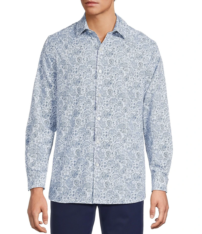Hart Schaffner Marx Luxury Performance Long Sleeve Large Paisley Print Coat Front Shirt