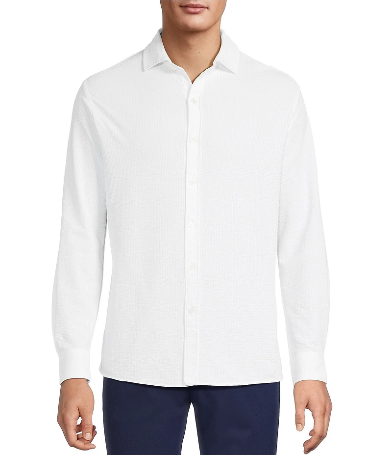 Hart Schaffner Marx Luxury Performance Long Sleeve Textured Coat Front Sport Shirt