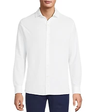 Hart Schaffner Marx Luxury Performance Long Sleeve Textured Coat Front Sport Shirt
