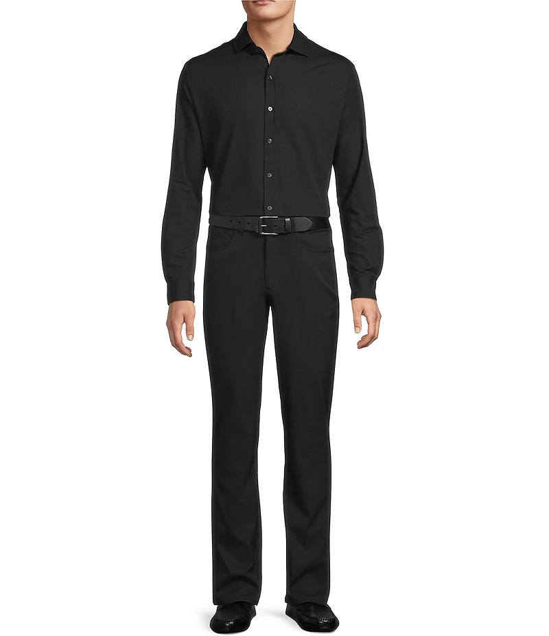Hart Schaffner Marx Luxury Performance Long Sleeve Textured Coat Front Sport Shirt