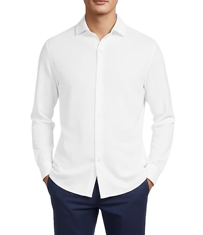 Hart Schaffner Marx Luxury Performance Long Sleeve Textured Coat Front Sport Shirt